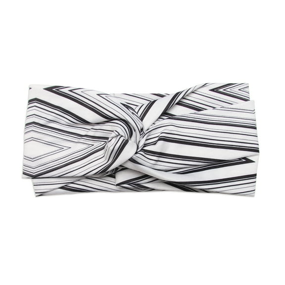 Banded Baby Twist Knot Headwrap Black and White Diamond Stripe Boho Headband Bohemian Chic Hair Style