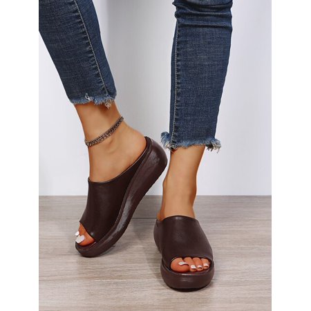 

Summer Ladies Leather Sole Slippers Women Sexy High Heel Mules Clogs Black Peep Toe Platform Mules Emal Slip on Sandals Shoes