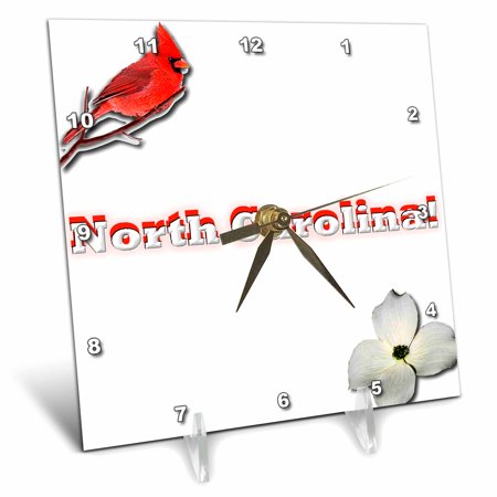 3dRose North Carolina, Desk Clock, 6 by 6-inch