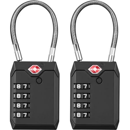 TSA Locks for Luggage, 2 Pack Luggage Locks TSA Approved 4-Digit Combination Travel Lock Zinc Alloy for Suitcases, Bags, Toolboxes, Backpacks & Gym Lockers (Black)