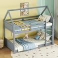thumbnail image 2 of Twin Over Twin House Floor Bunk Bed with Headboards, Footboards and Guardrails, Ladder, Rubber Wood Bunk Bed with Safety Guardrails,Light Grey, 2 of 9