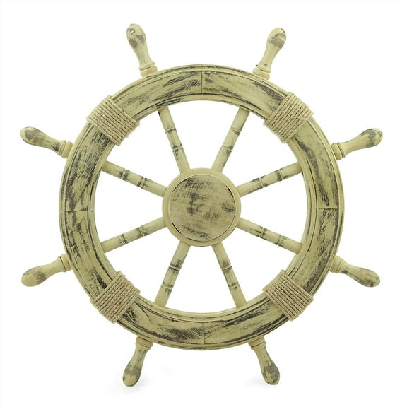 Nagina International Nautical Rusticn Brown Antique Ship Wheel | Beautiful Wall Decor Sculpture (16 Inches)