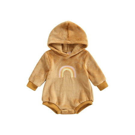 

Binpure Baby Girls Winter Fleece Romper Long Sleeve Round Neck Rainbow Print Casual Playsuit