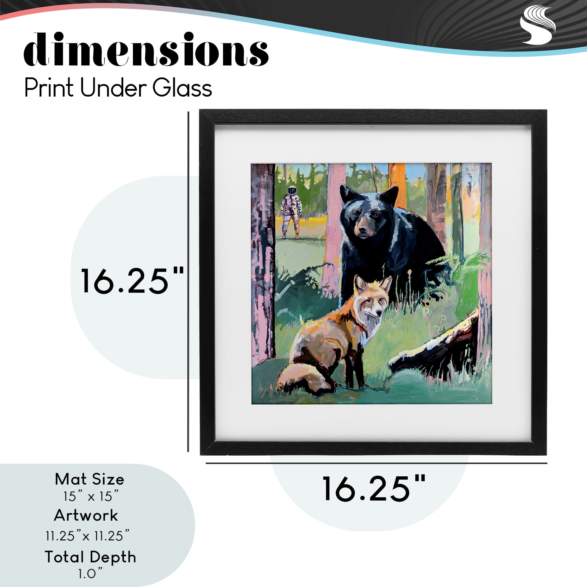 Forest Animals in Deep Space Black Framed Print Under Glass, design by Adam Swanson