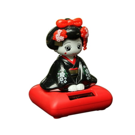 Solar Energy Powered Bobblehead Toy Figure Nohohon, Japanese Kimono Maiko Geisha Car Home Decoration