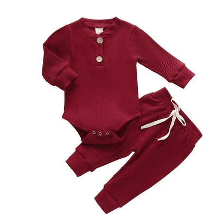 

asdoklhq Pregnant Clothes Clearances Infant Newborn Baby Girls Boys Ribbed Solid Bodysuits+Elastic Pants Outfits Set