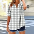 thumbnail image 5 of Women's Button Down Shirts Plaid Fold Short Sleeve Casual Tops V Neck Business Summer T Shirts Trendy Dressy Blouses, 5 of 5