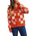 thumbnail image 2 of Liacowi Women Juniors Knit Cardigan Long Sleeve Sweater Plaid Knitwear Coat Fall Casual Buttons Casual Tops Loose Outwear for Teen, 2 of 8