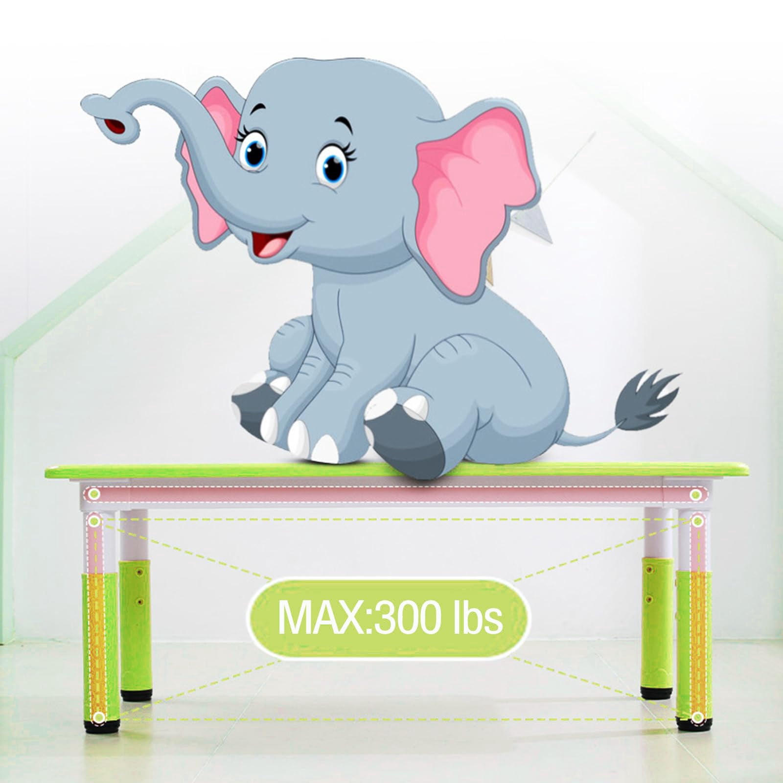 Kids Table and Chairs Set, Height Adjustable Desk With 6 Seats for Ages 2-10,Arts & Crafts Table,Graffiti Desktop, Non-Slip Legs, Max 300lbs, Children Multi-Activity Table