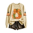 thumbnail image 2 of Ynynloco Women's Pumpkin Graphic with Bow Sweatshirts Crewneck Casual Fall Long Sleeve Tops, 2 of 7