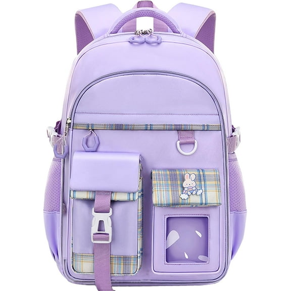 School Backpacks Kawaii Backpack Large Capacity School Bag 6-12 Years Old (Purple)