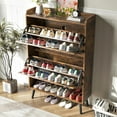 thumbnail image 3 of Shoe Storage Cabinet for Entryway, Shoe Cabinet with 2 Flip Drawers, Narrow Shoe Cabinet, Hidden Shoe Rack Cabinet, Free Standing Wooden Shoe Organizer, Rustic Brown, 3 of 16