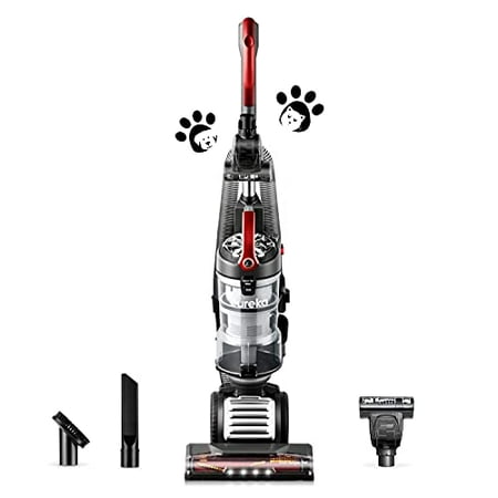 Eureka FloorRover Bagless Pet Upright Vacuum Cleaner, Swivel Steering for Carpet and Hard Floor, Grey and Red