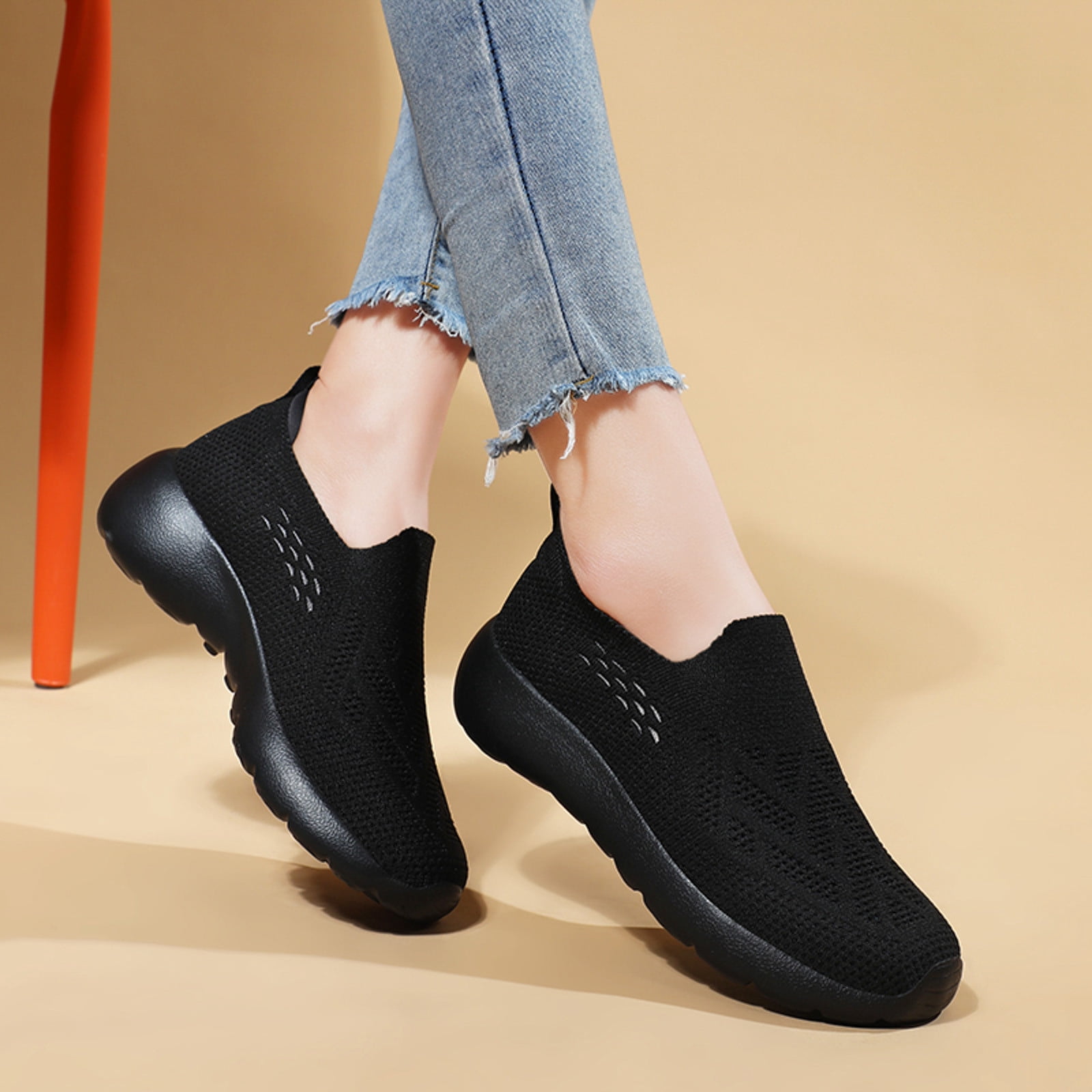 kpoplk Walking Shoes Womens Walking Shoes - Sock Sneakers Daily Casual Shoes Slip on Comfortable Nursing Work Shoes Black,8