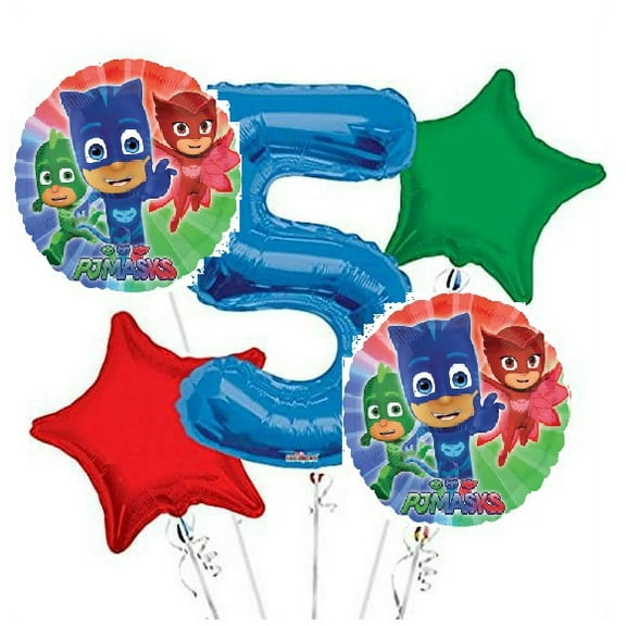 PJ Masks Balloon Bouquet 5th Birthday 5 pcs - Party Supplies