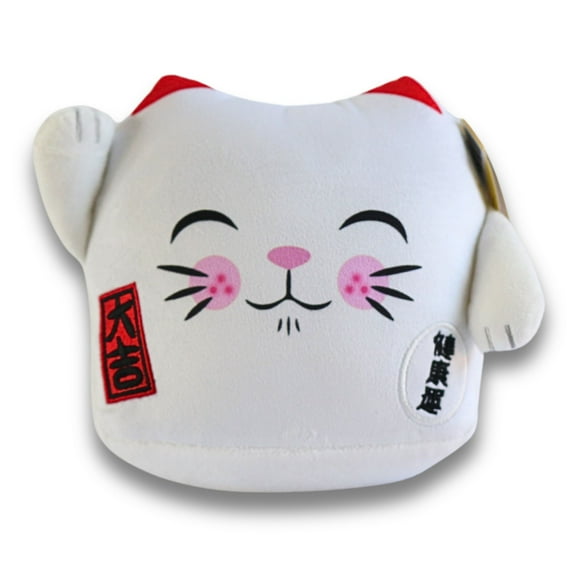 Lucky Cat Official 8" Plush, Cute Stuffed Animal MANEKI NEKO Anime Plush Waving Cat, WHITE Color Cat Plush, Plushie Lucky Cat Waving Arm Stuffies. Japanese Decor Kawaii Plushies.