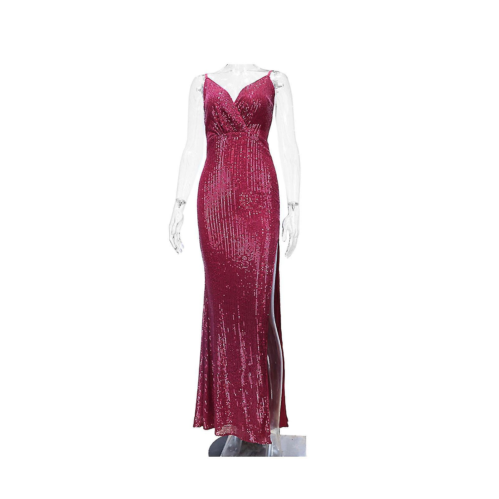 V Neck Sequins Prom Dresses with Slit Spaghetti Straps Evening Gown Long Glitter Formal Dress for Women Walmart