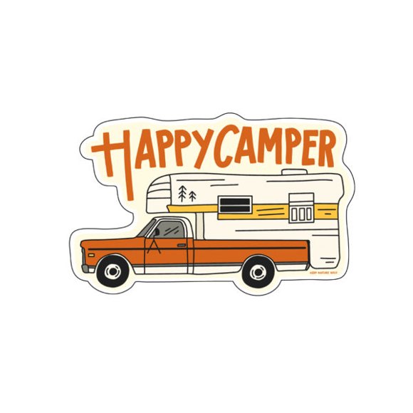 2" Happy Camper Orange Vinyl Sticker