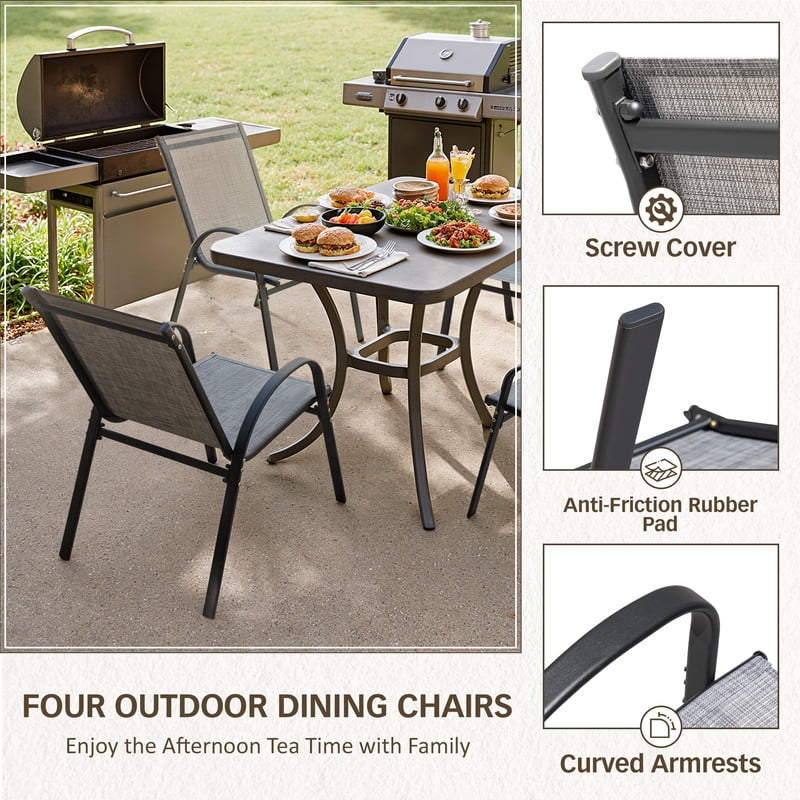 Homall Patio Dining Chairs Set Of 4, Textilene Fabric & Metal Frame, Outdoor Conversation Armchairs, Gray