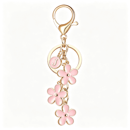DESIGNICE Initial Keychain Cute Flower Charms Keyring for Handbag Backpack–Personalized A-Z Letter Jewelry Gift for Women Girls Personalized Birth Flower Metal Bag Charm Keychain