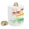 thumbnail image 2 of Island Piggy Bank, Grunge Style Inky Colorful Summer Scenery Palms Hawaiian Hibiscus Flowers, Ceramic Coin Bank Money Box for Cash Saving, 3.6" X 3.2", Multicolor, by Ambesonne, 2 of 4