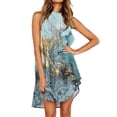 thumbnail image 1 of Pompotops Women Casual Slimming Draw Back Printed Short Sleeves Cold Shoulder Dress, 1 of 4