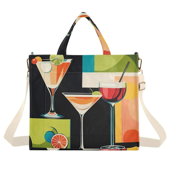 FORMRS Womens Corduroy Tote Bag Crossbody Shoulder Handbag with Pocket, Art Cocktails