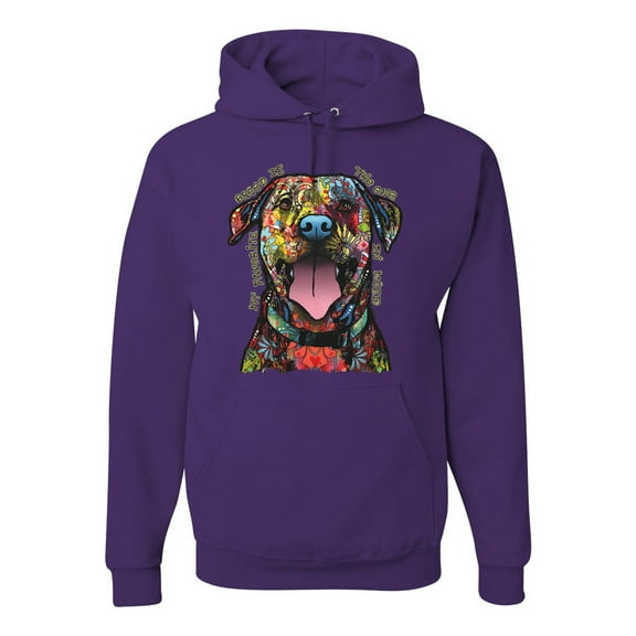 My Favorite Breed is The One In Need | Colorful Labrador Dog | Dean Russo Art Animal Lover Unisex Hoodie Sweatshirt, Purple, M