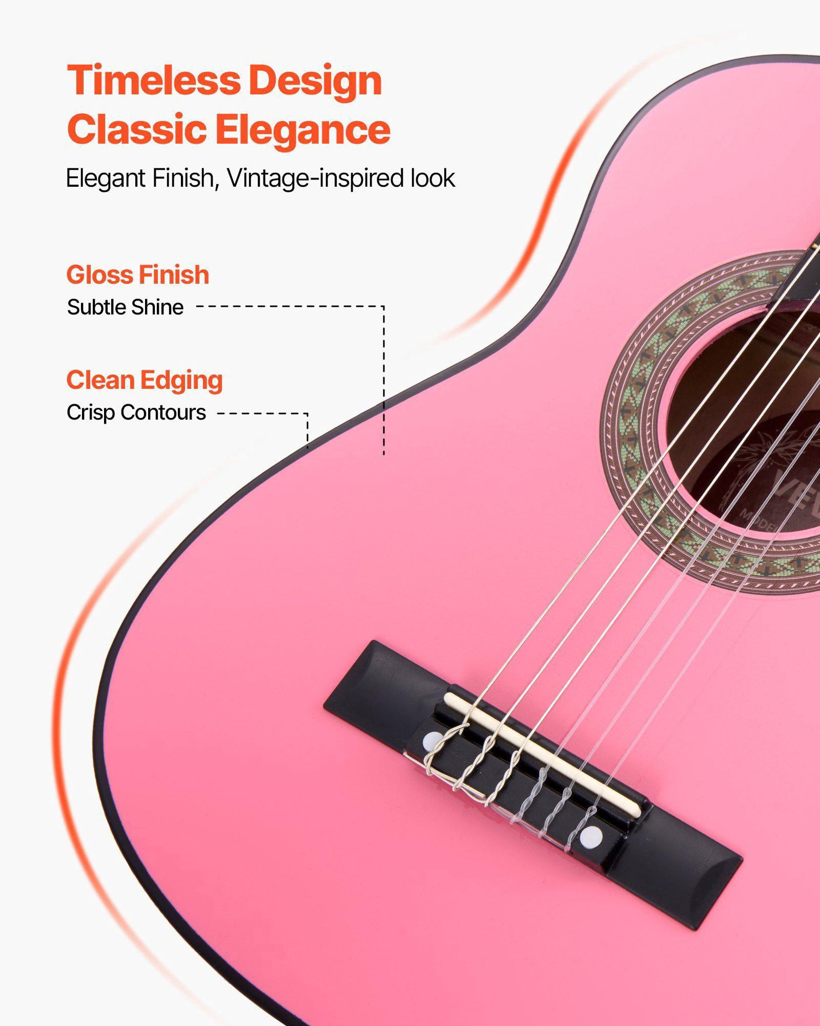 30 Inch Pink Basswood Classical Guitar Starter Kit for Beginners with Nylon Strings Gig Bag Strap Tuner Extra Strings Picks Capo for Kids Girls Boys Students