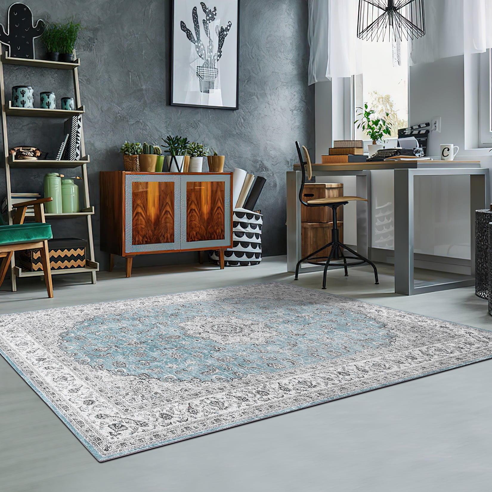 Area Rug, Persian Rug Vintage Indoor Area Rug, Machine Washable Rug