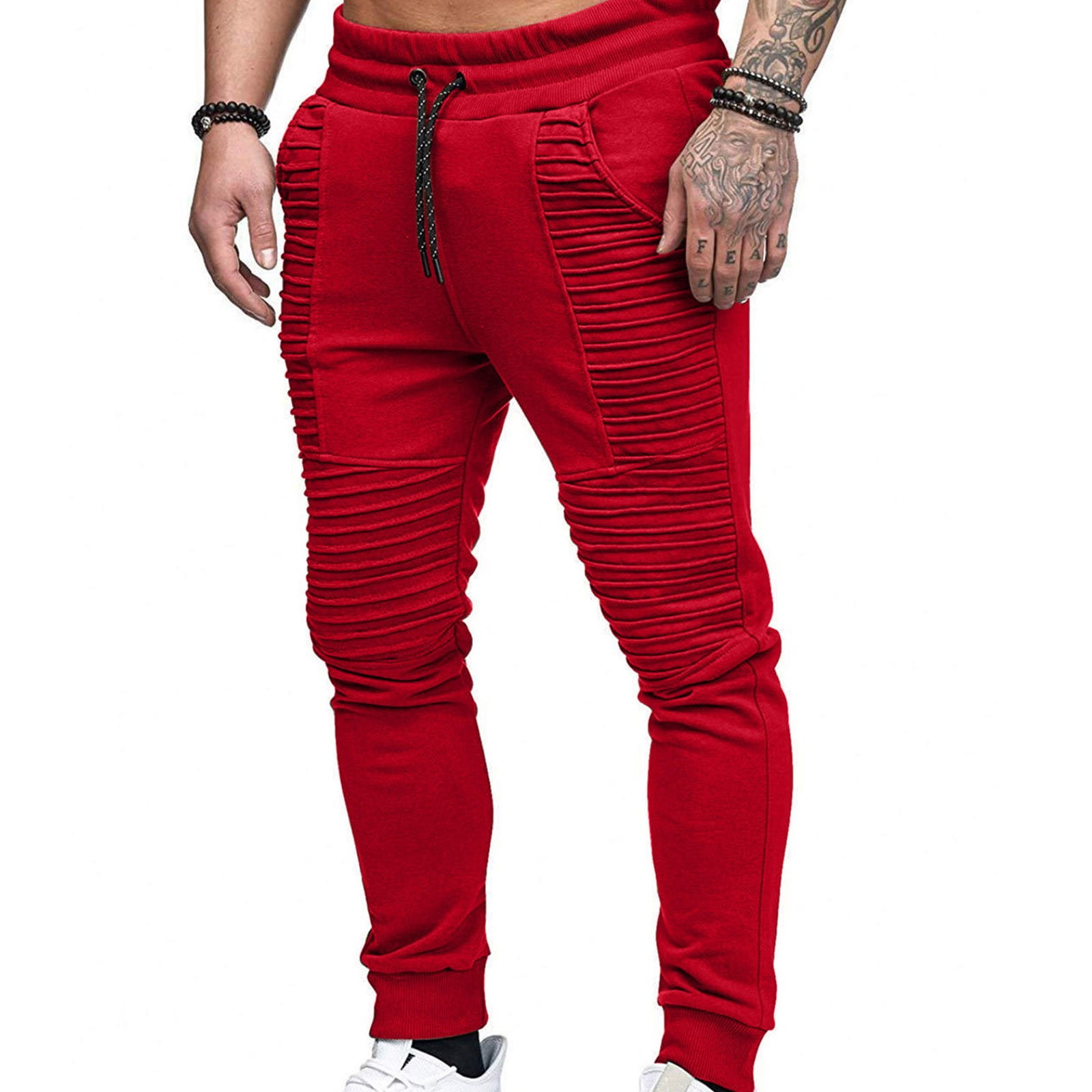 outfmvch joggers for men elastic mid-waist track jogging pleated pocket ...