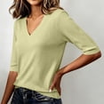 thumbnail image 5 of Women's V Neck Ribbed Tops Short Sleeve Pullover Knitted Shirts Comfy Soft Ribbed Knitted Daily Wear Basic Tees, 5 of 5