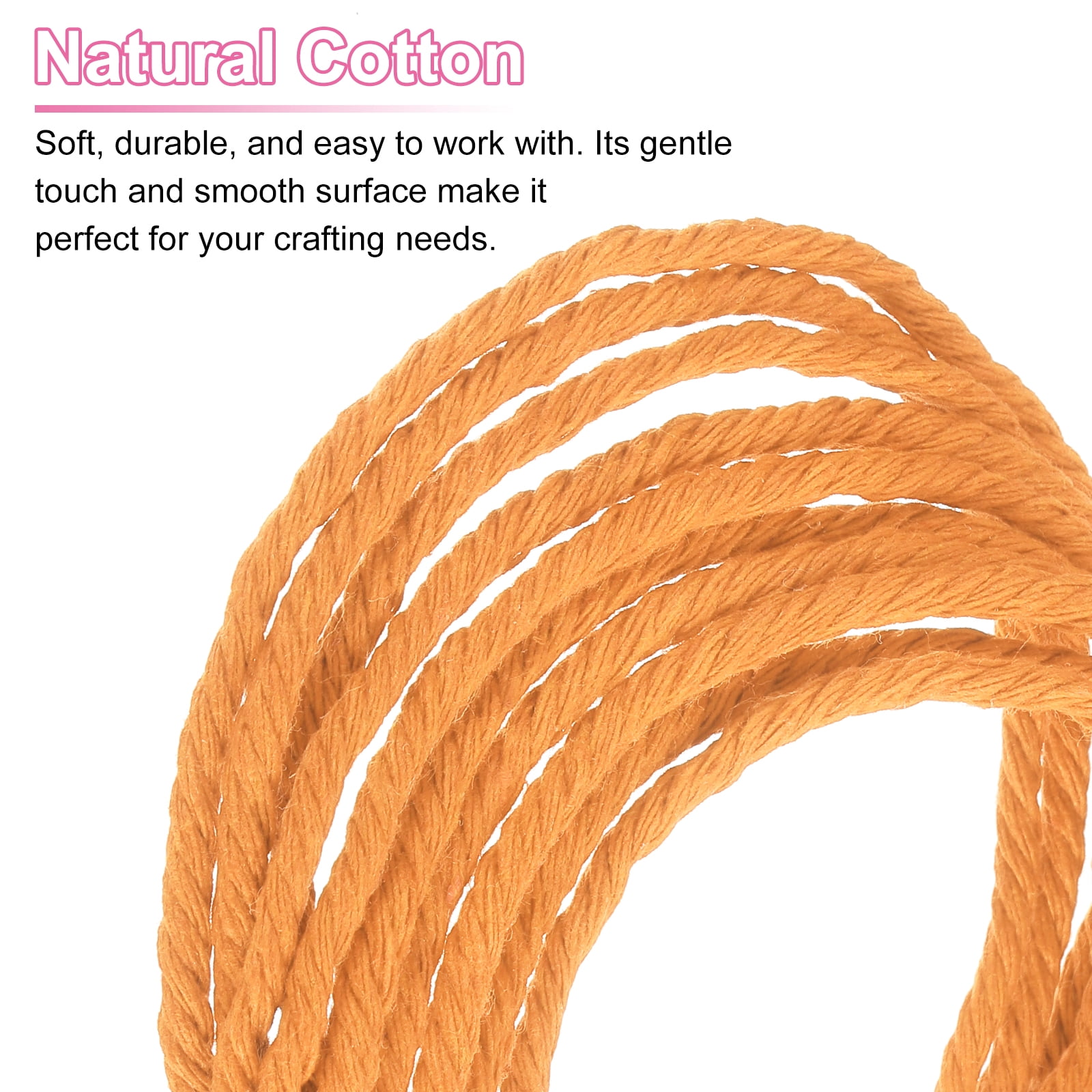 Uxcell Natural Macrame Cord 3mm x 328 Yards 4 Strand Twisted Cotton Macrame Rope for DIY Knitting Plant Wall Hanger Dreamcatcher, Golden Yellow