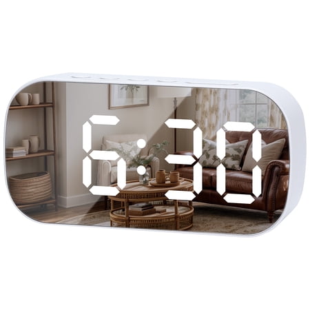 Unique Bargains Mirror Dimmable Loud Alarm Clock with Large Numbers 5.1 x 1.4 x 2.6