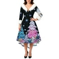 thumbnail image 4 of Christmas Dresses for Women Women's Fashion Elegant Autun And Winter Long Sleeve V-Neck Christmas Print Dress for Holiday Party,Black,L, 4 of 5