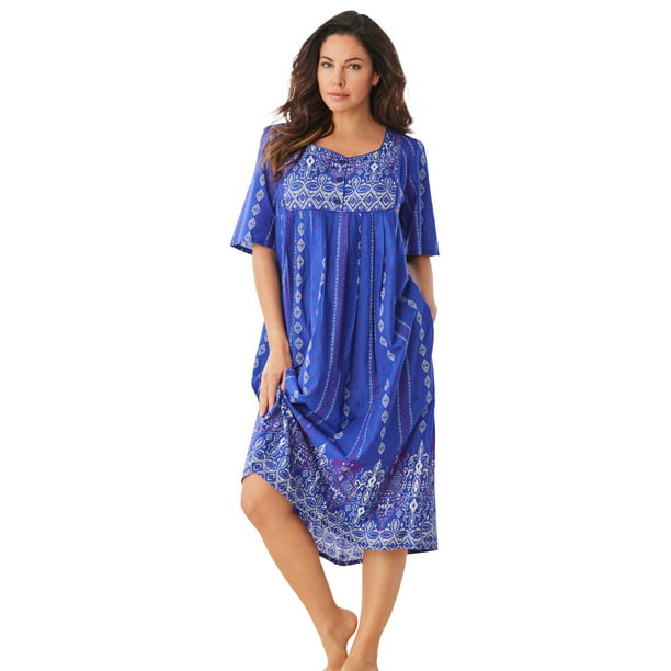 Only Necessities Women's Plus Size Mixed Print Short Dress or Nightgown ...