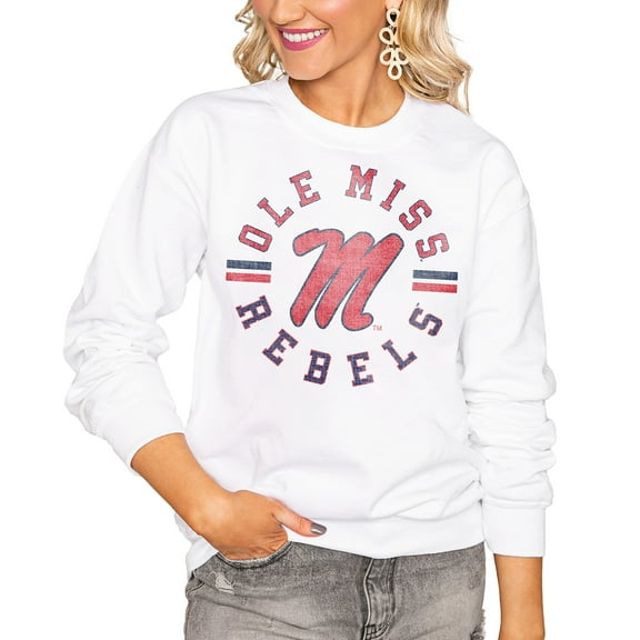 Women's Gameday Couture White Ole Miss Rebels Oversized Vintage Days Perfect Crew Sweatshirt