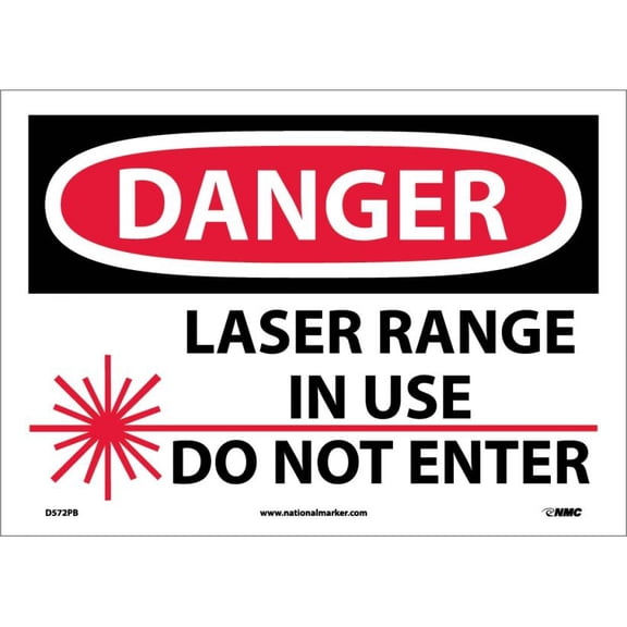 NMC Signs D572Pb, Danger Laser Range In Use Do Not Enter Sign, 10 X 14, Pressure Sensitive Vinyl .0045