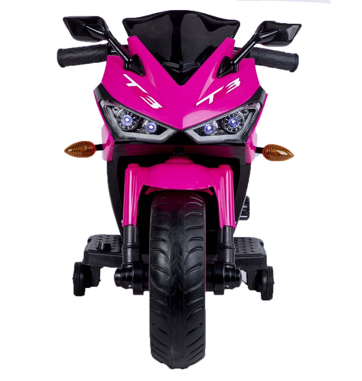 HNH 12V Pink Motorcycle, Ride on Motorcycle for Kids 3-8 Yeas, Battery Powered Motorbike with Light Wheels and Bluetooth, 4Mph