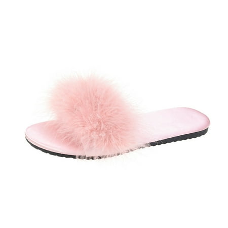 

Homgreen Women s Sexy Fashion Slide Slippers-Furry Turkey Feather Open Toe Comfy Fuzzy Suede Lined House Sandals