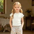 thumbnail image 4 of SNKSDGM Baby Girls' Ruffle Trim Short Sleeve Top, Solid Color Lettuce Edge Basic Tee Comfortable Fit Cropped for Summer & Year-Round Layering White 9-12 Months, 4 of 5