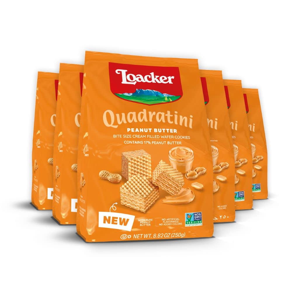 Loacker Quadratini Peanut Butter Non GMO Cream Filled Bite Size Wafer Loacker Quadratini Peanut Butter Non GMO Cream Filled Bite Size Wafer