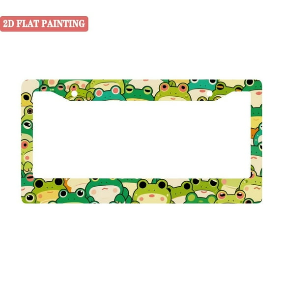 1Pack License Plate Frames with Cute Cartoon Frog Pattern Includes Screws & Caps Full Accessories Included Size 6.3x12.2inch(16x31cm)