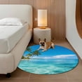 thumbnail image 3 of Summer Beach Landscape Round Living Room Rugs 5 ft, Coastal Ocean Green Palm Tree Blue Wave Sky Washable Area Rug with Non-Slip Sturdy Edge Binding Round Carpet for Entryway Kitchen Bedroom Bathroom, 3 of 9