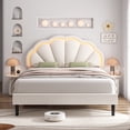 thumbnail image 5 of Homfa LED Bed Frame, Full Size Bed for Bedroom, Velvet Upholstered Platform Bed with Adjustable Headboard, Off-White, 5 of 8