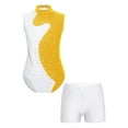 thumbnail image 3 of iixpin Girls Gymnastics Leotards Toddler Kids Ballet Dance Bodysuit with Shorts Unitard Biketard Kid Tumbling Outfit Yellow&White 12, 3 of 7