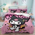 thumbnail image 4 of Sanrio Kuromi Series Funda nórdica Kit de lijado Impresión digital Dibujos animados Anime Linda cama Hogar Juego de tres piezas de dos piezas, 4 of 5