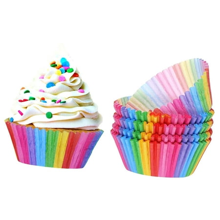 Highcool 100 Pieces Standard Size Paper Baking Cups Rainbow Cupcake Liners for Wedding, Birthday Party, Muffins, Cupcakes, Cake Balls, and Candies (Colorful)