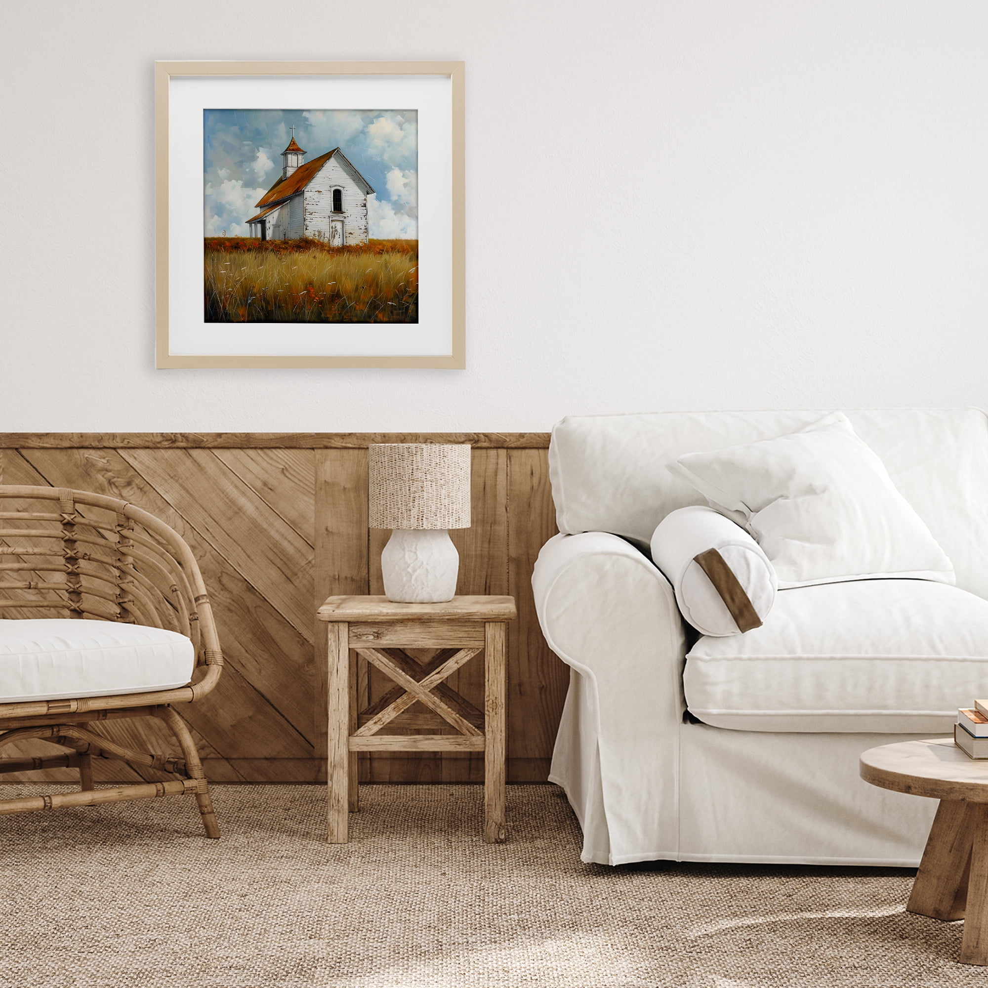 Stupell Industries Rustic Church in Field Birch Framed Print Under Glass, design by Creative Studio