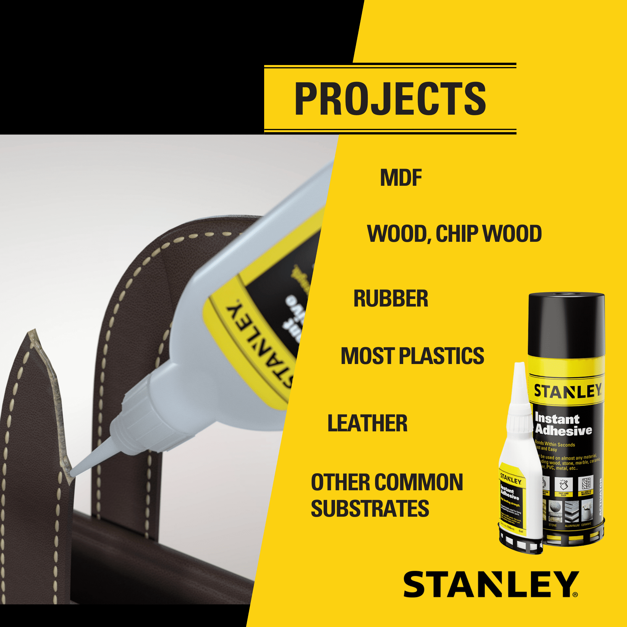 Stanley CA Glue with Activator Bundle, (3.4 oz. - 13.5 fl oz.) 6 Pack